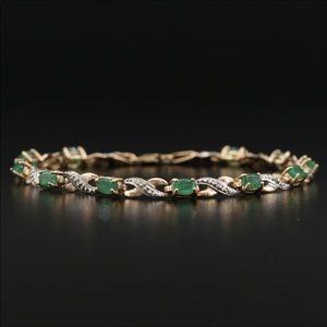 *10K Diamond Marquise Emerald Tennis Bracelet